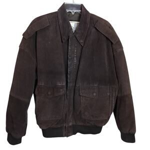 M813)Vtg Middlebrook Park Brown Suede Leather Pockets Full Zip Bomber Jacket S